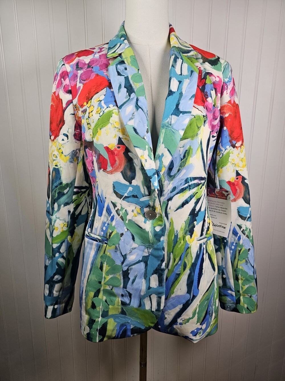 Claire Desjardins Floral Abscract One Button Blazer Women's Size S New Vibrant